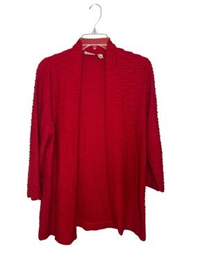 Chico’s Easywear Red Textured Open Front Cardigan Size 2